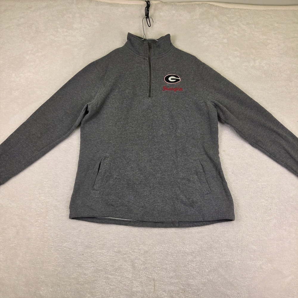 Georgia Bulldogs NCAA Quarter Zip Pullover Heathered Grey Embroidered Logo Large